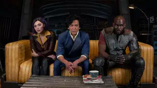 Cast der Serie Cowboy Bebop auf einem Poster (2021) (c) Netflix