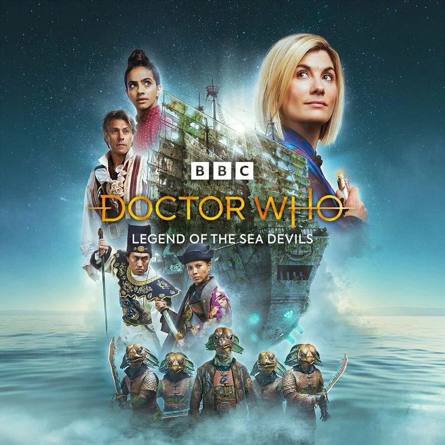 John Bishop, Jodie Whittaker, Crystal Yu, Craige Els, Mandip Gill und Arthur Lee in Doctor Who (2005). Ausschnitt aus der Episode Legend of the Sea Devils der britischen Serie Doctor Who