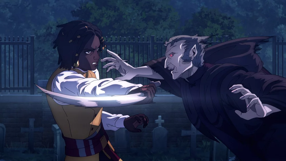 Thuso Mbedu und Jonathan Roumie in „Castlevania: Nocturne“