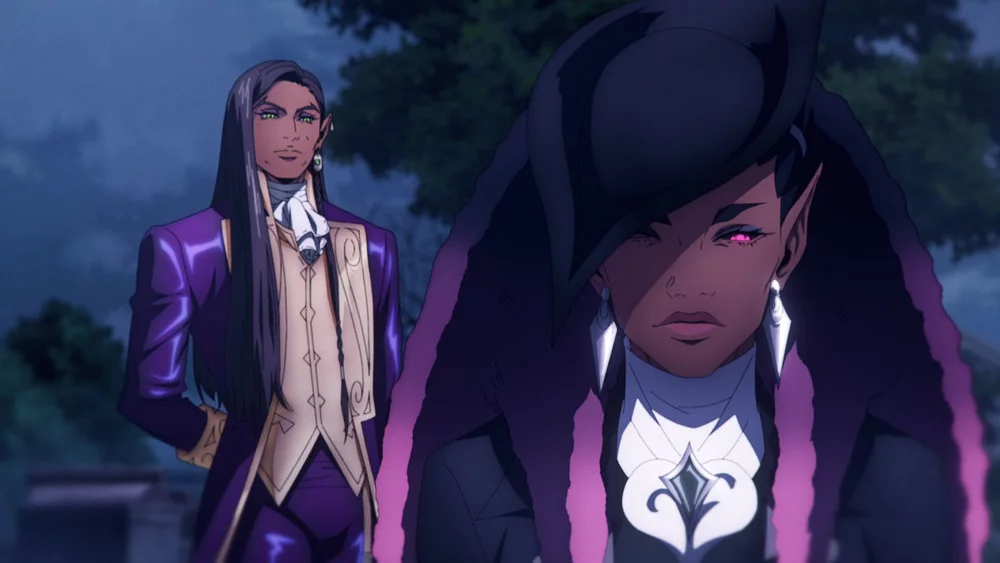 Zahn McClarnon und Elarica Johnson in „Castlevania: Nocturne“