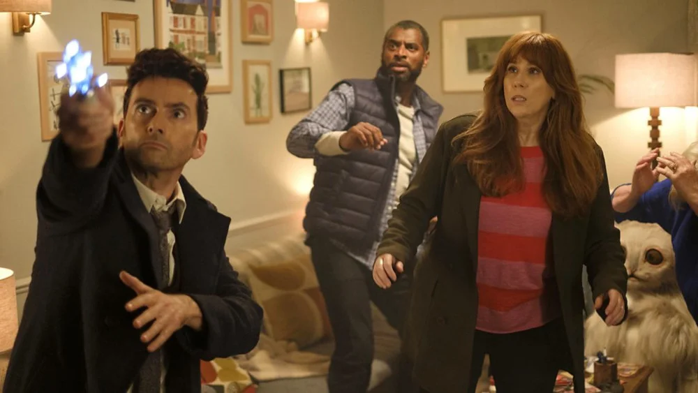 David Tennant, Karl Collins und Catherine Tate in „Doctor Who“
