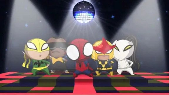 Beispiel für den Anime-Stil %26bdquo;Super Deformed%26ldquo; in %26bdquo;Ultimate Spider-Man%26ldquo; &copy; Disney XD