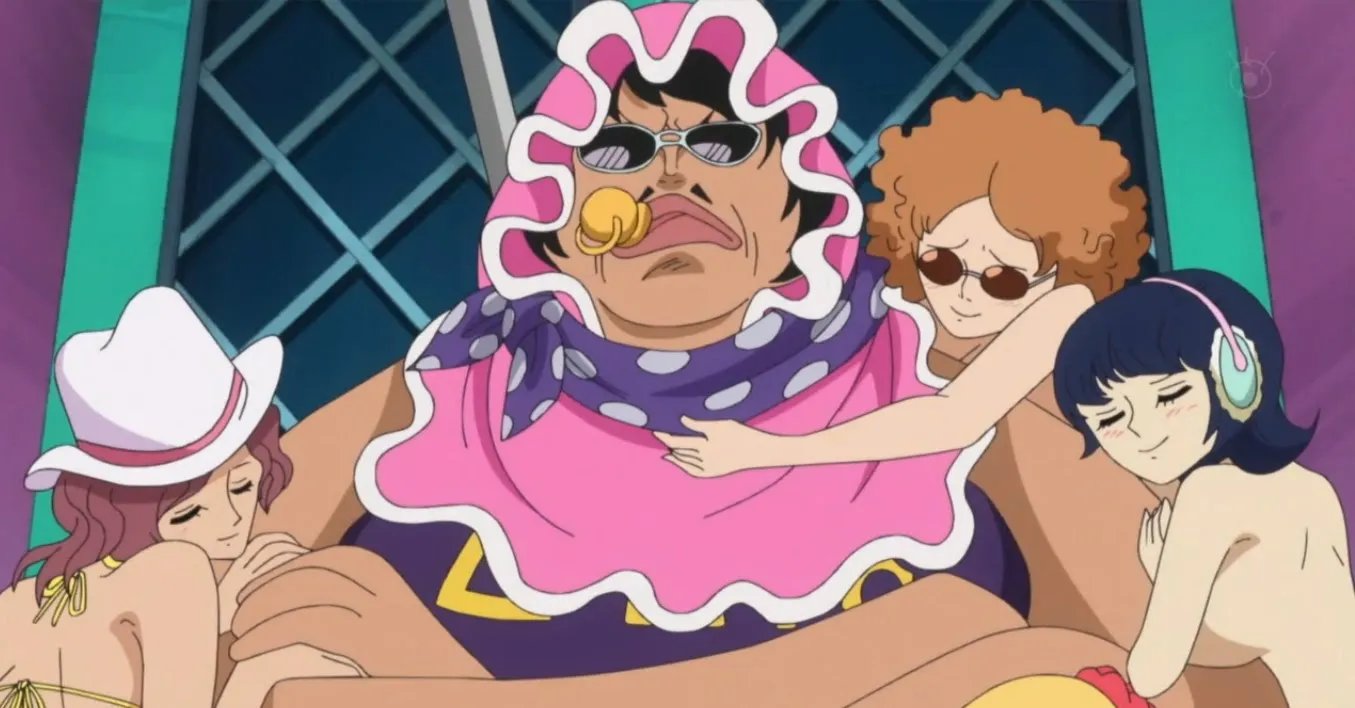 Senor Pink bietet in %26bdquo;One Piece%26ldquo; eines der interessantesten Outfits. &copy; Funimation